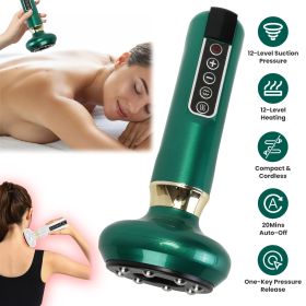 Anti Cellulite Massager Handheld Vacuum Suction Cupping Kit Beauty Tool with 12 Suction Mode 12 Heating 20Mins Auto-Off One-Key Pressure Release for A (Color: Green)
