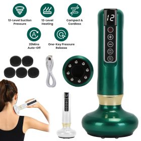 Cordless Anti Cellulite Massager - Combines Cupping, Scraping & Thermal Function - 1800mAh Battery, 12-Level Suction/Heating - Ideal for Thighs, Back (Color: Green)