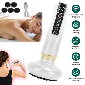 Cordless Anti Cellulite Massager - Combines Cupping, Scraping & Thermal Function - 1800mAh Battery, 12-Level Suction/Heating - Ideal for Thighs, Back (Color: White)